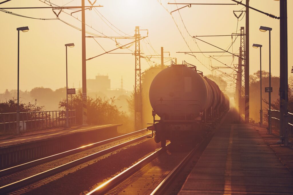 Freight train at sunrise